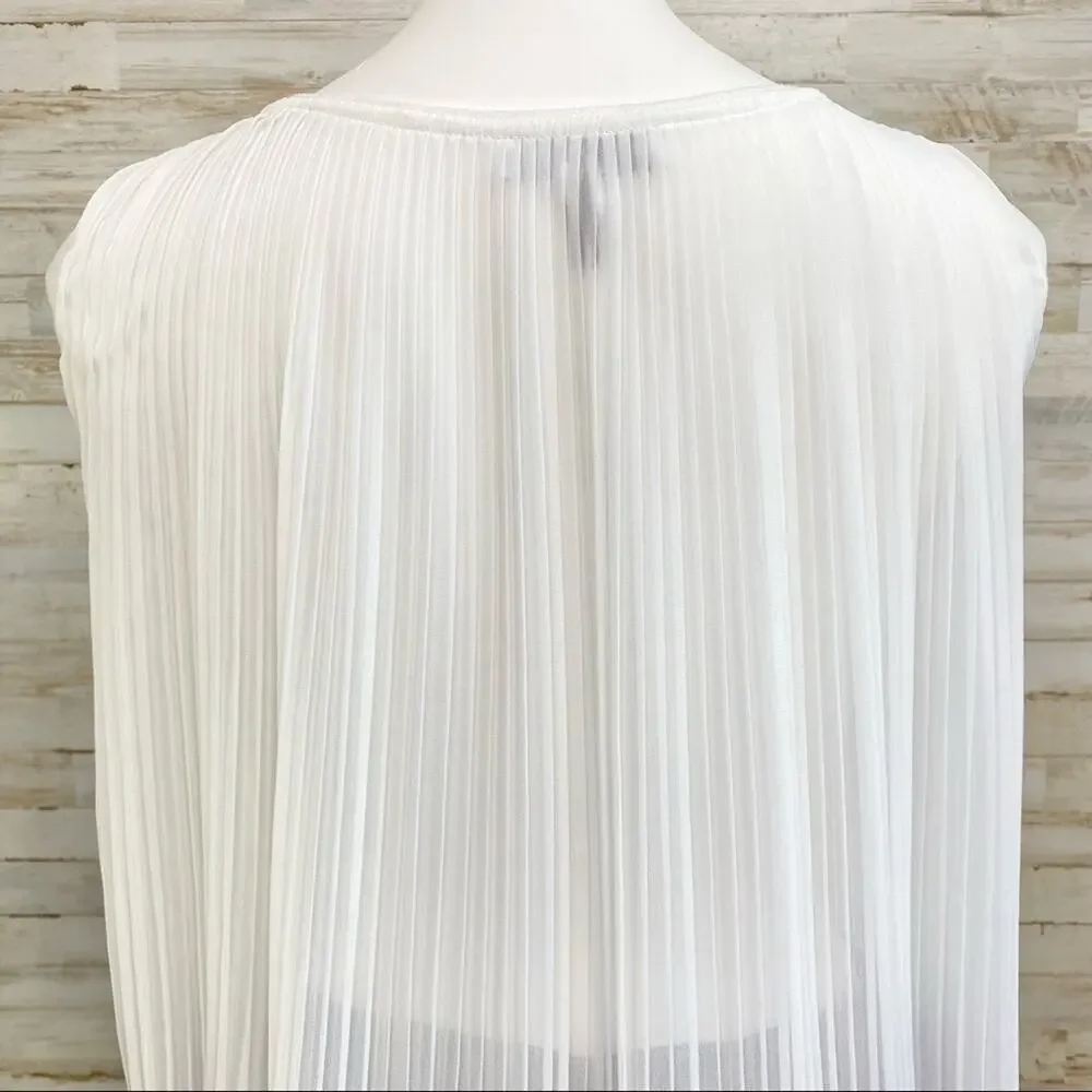 Ipekyol Sleeveless Striped Top Womens Size XS White Cream Chiffon Pleated Back - Picture 9 of 11